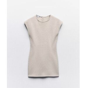 ZARA Fitted Ribbed Cream Tunic Top - NWT